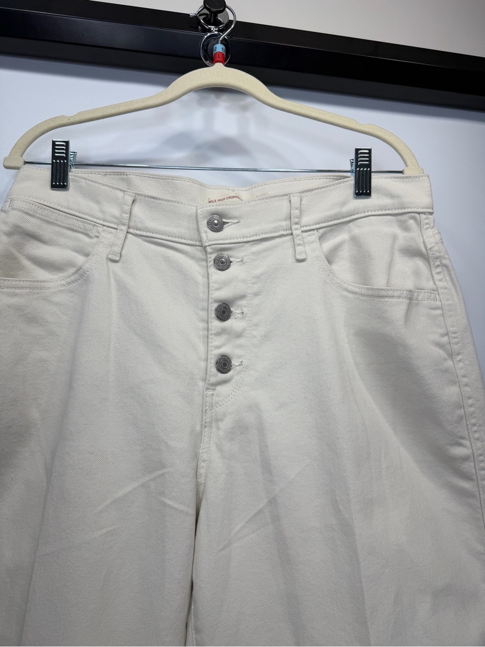 Levi’s Mile High Cropped Wide Leg Cream Jeans Size 31 High Rise Button Fly - Picture 5 of 12